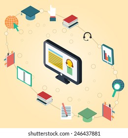 Vector illustration on e-learning theme for your design