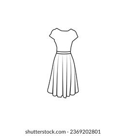 Vector illustration on fashion theme. long dress with short sleeve in outline style on white background