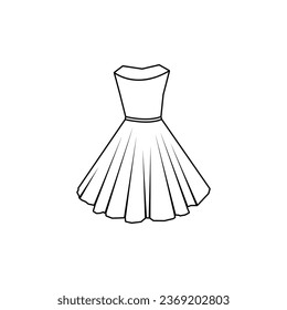 Vector illustration on fashion theme. long puffy sleeveless dress in outline style on white background