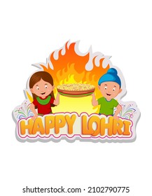 vector illustration on festival of Punjab on white background with punjabi message Lohri ki lakh lakh vadhaiyan meaning Happy wishes for Lohri
