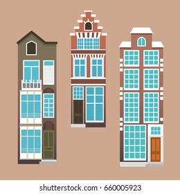Vector illustration on flat design. Cityscape Urban Old  buildings