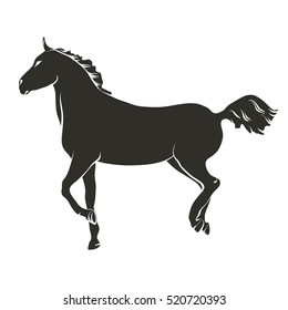 Vector illustration on a graphic tablet. Hand drawing. Silhouette of a running horse.