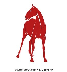 Vector illustration on a graphic tablet. Hand drawing. Silhouette of a horse standing.