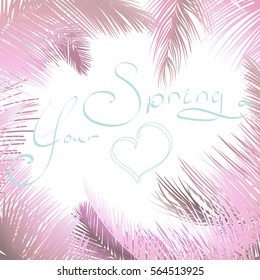 Vector illustration on a graphic tablet. Hand drawing. Abstract pattern with leaves of palm trees on a spring theme.