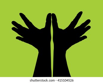 Vector illustration on green background, Hand Bird, freedom concept dove hands isolate