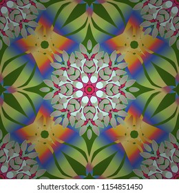 Vector illustration. On green, blue, yellow, neutral and pink colors in watercolor style. Seamless spring pattern with little flowers.
