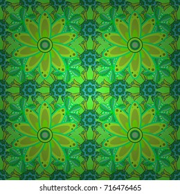 Vector illustration. On green, blue and black colors. Beautiful watercolor pattern with flowers.