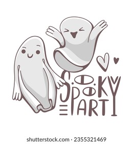 Vector illustration on Halloween theme with cute ghosts and lettering.
