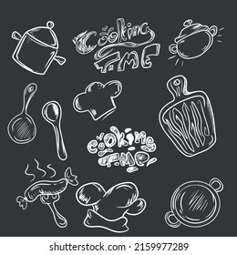 Vector illustration on hand-drawn on  isolated background ,kitchen accessories,for banners stickers