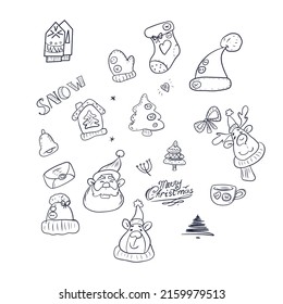Vector illustration on hand-drawn,for banners stickers,winter doodles,Christmas motif