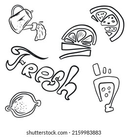 Vector illustration on hand-drawn,for banners stickers,fruits vegetables doodles
