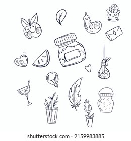 Vector illustration on hand-drawn,for banners stickers,fruits vegetables doodles