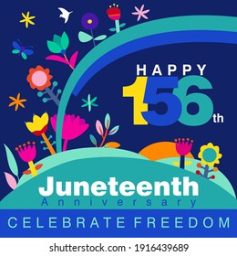 Vector illustration on Happy 156th Juneteenth Anniversary in abstract colorful floral designs