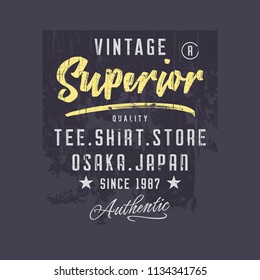 Vector illustration on the Japanese superior tee shirt. The Osaka. Vintage design. Grunge background.  Typography, t-shirt graphics, print, poster, banner, flyer, postcard