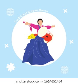 Vector illustration on Korean ethnic dance. flat design style