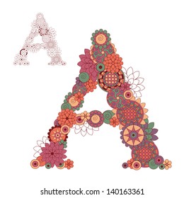 Vector illustration on the letter A from abstract decorative flowers