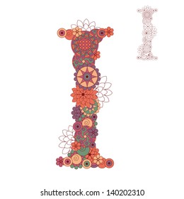 Vector illustration on the letter I from abstract decorative flowers.