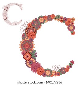Vector illustration on the letter C from abstract decorative flowers.