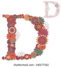 Vector illustration on the letter D from abstract decorative flowers.