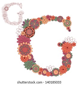 Vector illustration on the letter G from abstract decorative flowers.