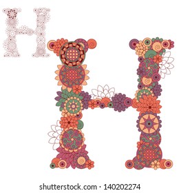 Vector illustration on the letter H from abstract decorative flowers.