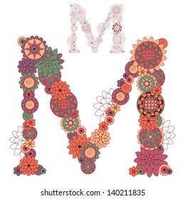 Vector illustration on the letter M from abstract decorative flowers.