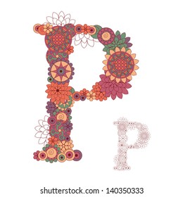 Vector illustration on the letter P from abstract decorative flowers.