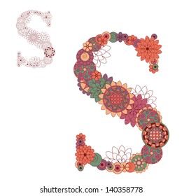 Vector illustration on the letter S from abstract decorative flowers.