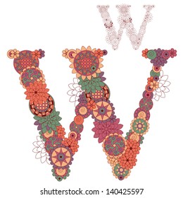Vector illustration on the letter W from abstract decorative flowers.