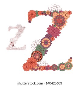 Vector illustration on the letter Z from abstract decorative flowers.