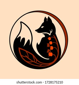 Vector illustration on a light background. Fox with flowers, designer image .Animal.