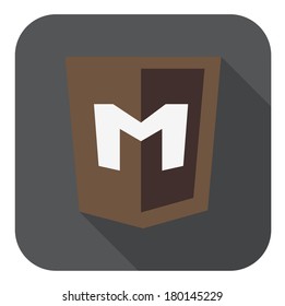 vector illustration on light brown shield with M letter, isolated web site development icon on white background