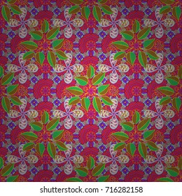 Vector illustration. On magenta, neutral and red colors. 3d flowers, seamless.
