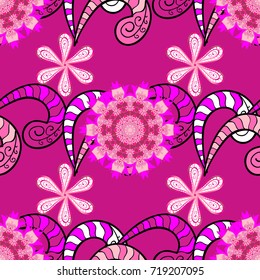 Vector illustration. On magenta, pink and neutral colors. Seamless pattern in vintage style with bouquets of flowers.