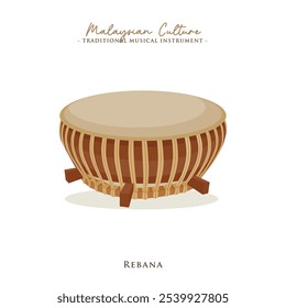 Vector illustration on Malaysian traditional musical instrument, Rebana