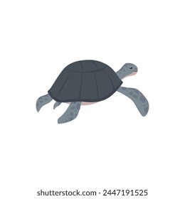 Vector illustration on a marine wildlife theme featuring a cute sea turtle on an isolated background, ideal for aquatic and animal themed designs, in a flat style.