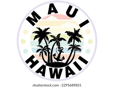 A vector illustration on Maui Hawaii in a circular frame format