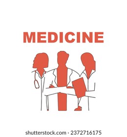 Ilustración de vectores sobre un tema médico, ilustración de un hospital, silueta de médicos, tema médico