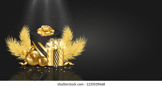 Vector Illustration on "Merry Christmas and Happy New Year" theme. Can be used as gift certificate, gift cards, festive banner and etc.