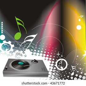vector illustration on a musical theme with turntable mixing beats