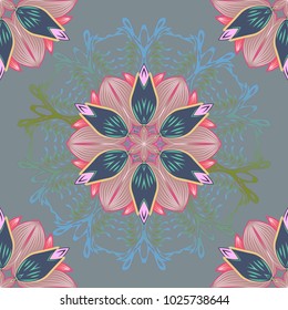 Vector illustration. On neutral, blue and green colors. Beautiful watercolor pattern with flowers.