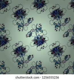 Vector illustration. On neutral, blue and black colors. Flower. Seamless decorative background, flower mandala.