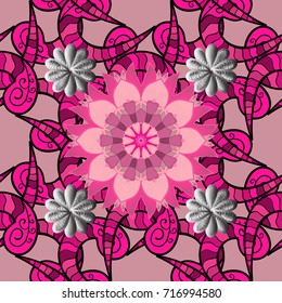 Vector illustration. On neutral, magenta and black colors. Beautiful watercolor pattern with flowers.
