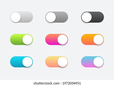 Vector illustration on and off toggle switch buttons colorful material design switch button set.