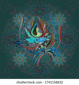 Vector illustration. On pink, blue and gray colors in watercolor style. Seamless spring pattern with little flowers.