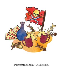 Vector illustration on a pirate theme in cartoon style.