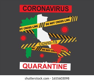 Vector illustration on the risk of contracting the coronavirus in Italy. Flu spreading of world, Italy map. Dangerous chinese ncov corona virus Covid-19, SARS pandemic risk alert