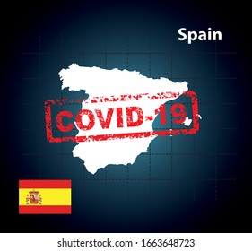 Vector illustration on the risk of contracting the coronavirus in Spain. Flu spreading of world, Spain map. Dangerous chinese ncov corona virus Covid-19, SARS pandemic risk alert