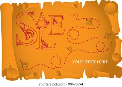 Vector illustration on sale in the form of an ancient scroll.