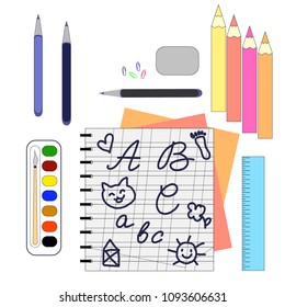 Vector illustration on school theme, separate design elements